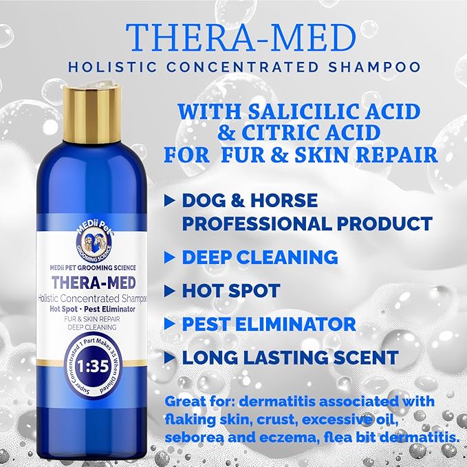 THERA-MED Concentrated Shampoo - Natural Scent, Foams & Rinses Easily, 16 Oz Medicated Dog Shampoo for Intense Itch Relief, Makes 4 Gallons