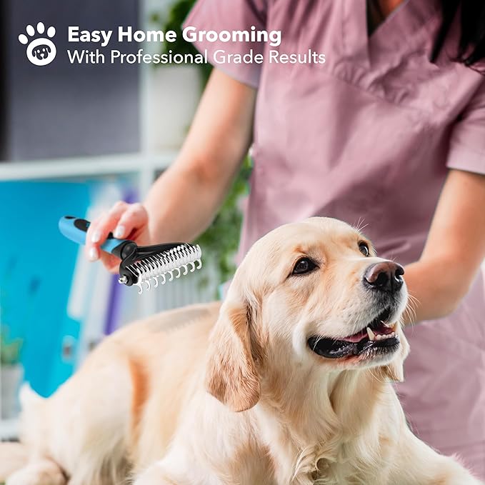 BOSHEL Dematting Comb for Dogs - Undercoat Rake for Dogs, Cat Deshedding Tool, Rake Brush Dematting Tool, Dog Undercoat Brush, Dematting Comb for Cats, Dog Hair Mat Remover, Dematting Brush for Pets