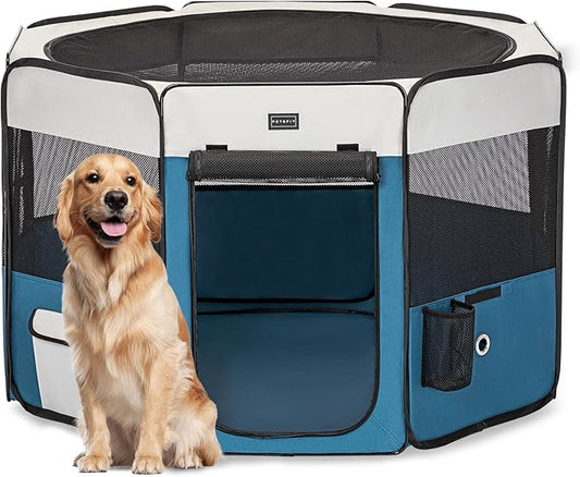 PETSFIT Dog Playpen Indoor/Outdoor,Portable Pet Playpen with Removable Zipper Top,Waterproof Bottom, Foldable Puppy Pen for Cats, Large Breeds (45.5”L x 45.5”W x 28.5”H)