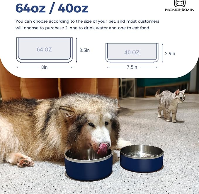 Dog Bowl, Stainless Steel Dog Food and Water Bowl with Non Slip Quiet Bottom, Easy to Clean, Dishwasher Safe, 40oz, Blue