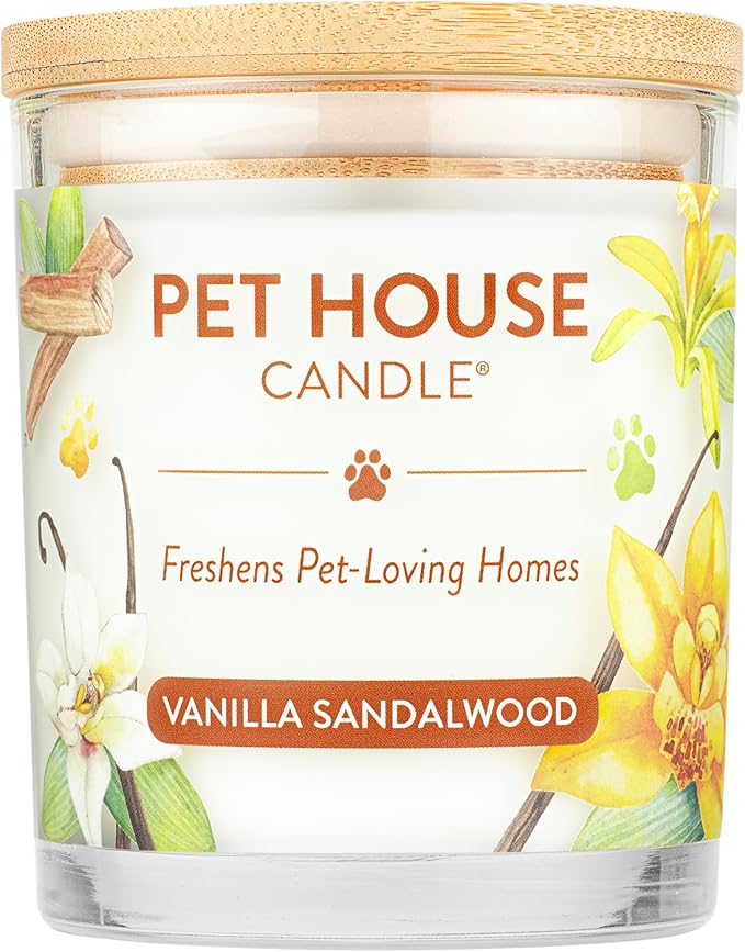 One Fur All - 100% Natural Soy Wax Candle 20 Fragrances - Pet Odor Eliminator, Up to 60 hrs Burn Time, Non-Toxic, Eco-Friendly Reusable Glass Jar Scented Candles– Pet House Candle, Vanilla Sandalwood