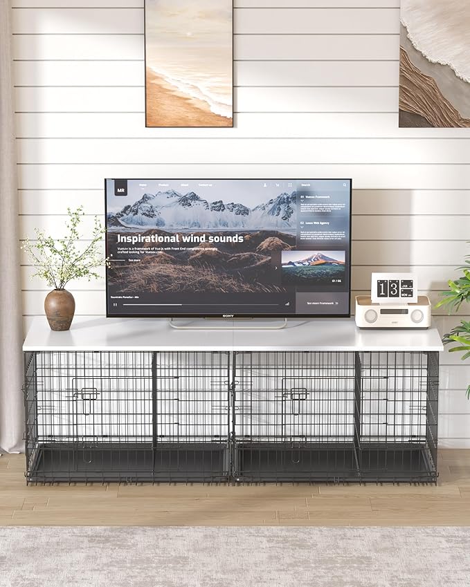 Piskyet Dog Crate Topper Wood Countertop for 48 42 36 30 24 inch Dog Cage, Dog Crate Cover,Dog Kennel Topper(Crate Not Include) (White, for 48 Inch Crate)