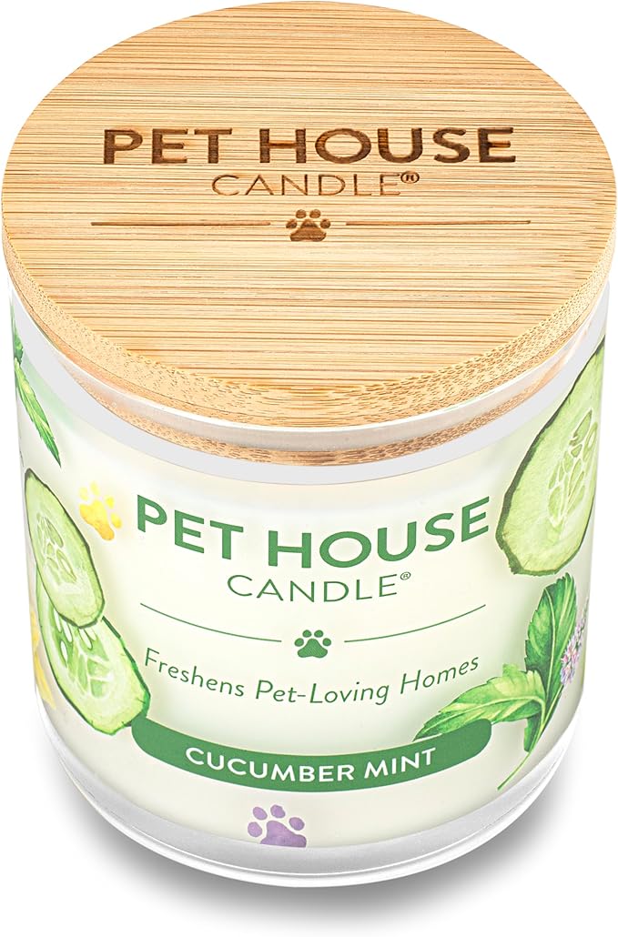 Pet House 9 oz Cucumber Mint Scented Pet Odor Candle, Clean Burning, Long Lasting, Plant Based Spring, Summer Scented Soy Candle, 60 Hour Burn Time