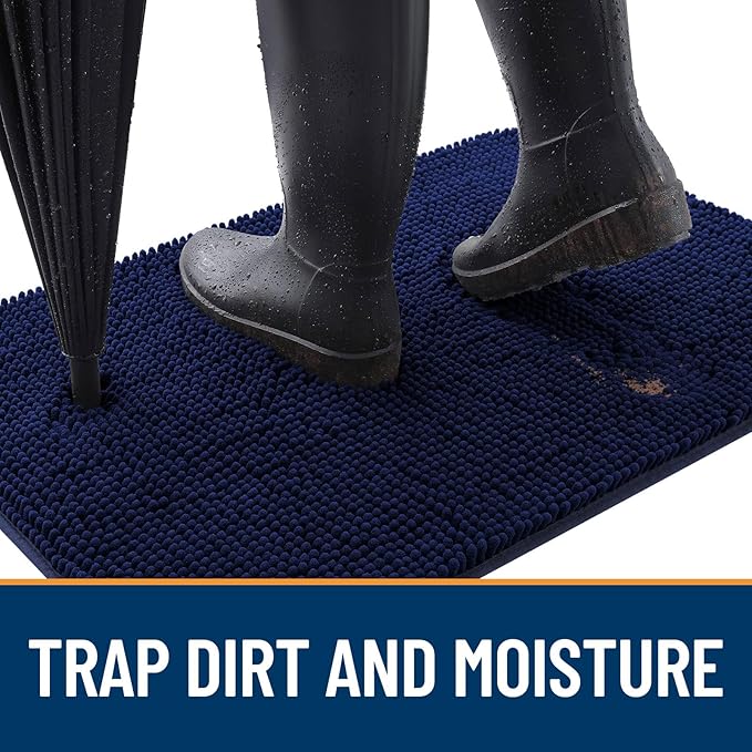 OLANLY Dog Door Mat for Muddy Paws 48x30, Absorbs Moisture and Dirt, Absorbent Non-Slip Washable Mat, Quick Dry Chenille, Mud Mat for Dogs, Entry Indoor Door Mat for Inside Floor, Navy Blue