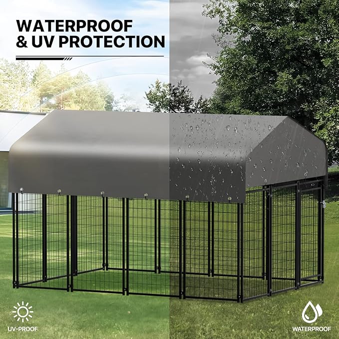 MoNiBloom Outdoor Dog Kennel Anti-Rust and Heavy-Duty Outdoor Dog Fence Dog Pen with Waterproof Cover and Lock for Large Dogs, 6.25ft High Expandable Dog Playpen House for Outside Yard, 14 Panels