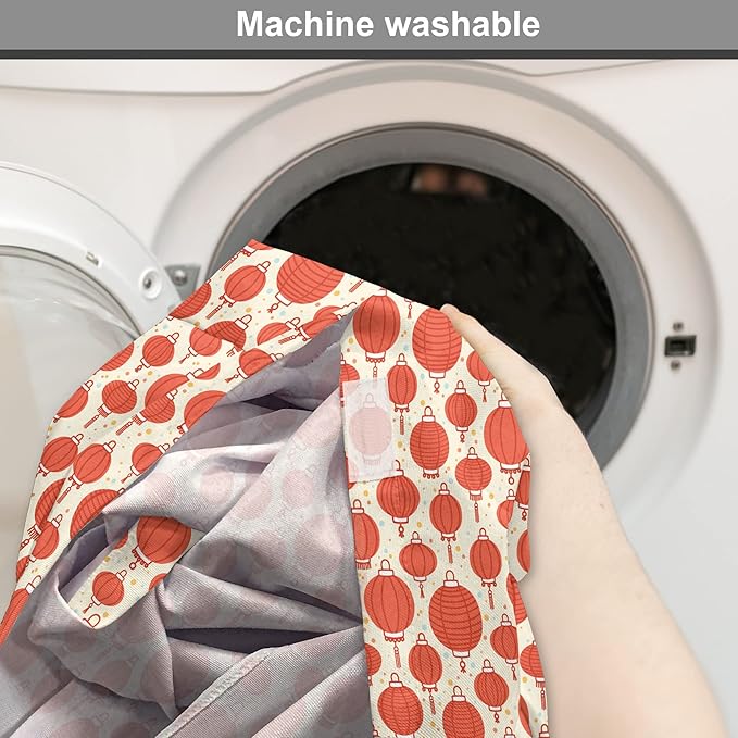 Lunarable Oriental Dog Crate Cover, Folk Lamps Cartoon Style Cheerful Pattern with Chinese Ethnicity, Easy to Use Pet Kennel Cover for Small Dogs Puppies Kittens, 22 Inch, Pale Yellow and Vermilion