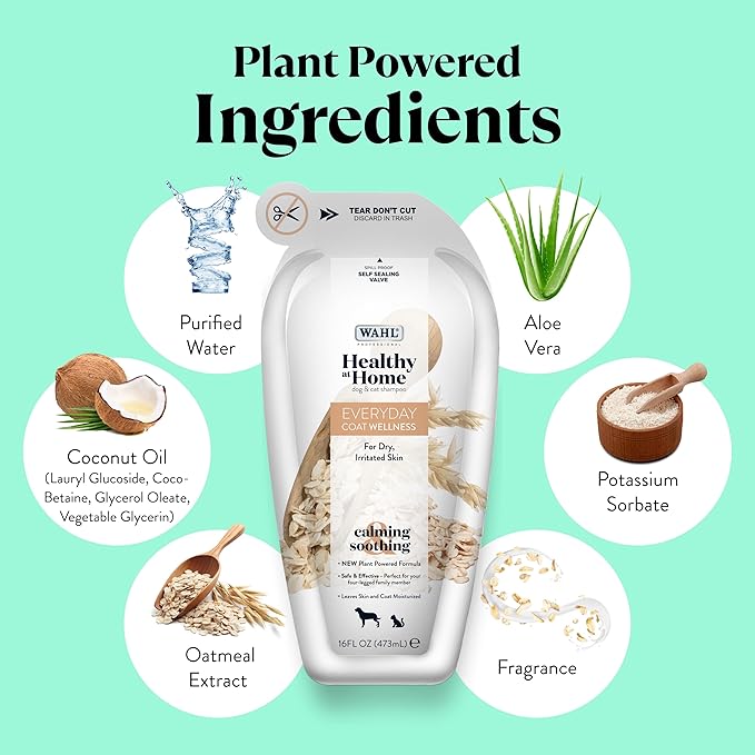 Wahl Professional Animal Healthy at Home Dog Shampoo - Plant Powered Grooming Shampoo - Everyday Coat Wellness