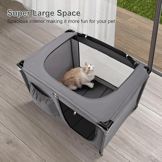 Dog Playpen, Portable Collapsible Puppy Playpen for Medium Dogs, Cats, Oxford Fabric Cat Pen, Dog Play Pen Indoors with Carrying Bag, Pet cage for Travel Camping, Outdoor