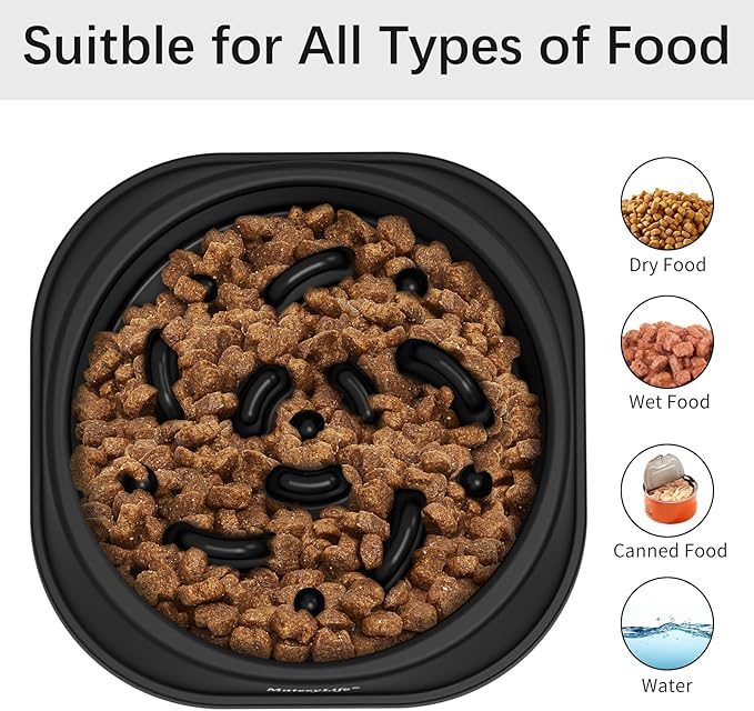 MateeyLife Small Slow Feeder Cat Bowls, Anti-Choking Puzzle Cat Food Bowls, Non Slip Interactive Dog Feeding Slow Down Eating, Bloat Stop Maze Dishes Dog Feeder for Small Breeds 1 Cup Black