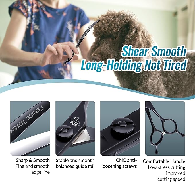 Fenice Dog Curved Grooming Scissors 8.0" Pet Shears Made Of Japanese 440C for Trimming Dogs Cats and Other Pets Face and Paws Black