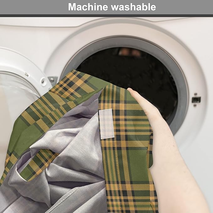 Lunarable Plaid Dog Crate Cover, Tartan Pattern in Autumn Tones Old Fashioned Design Country Illustration, Easy to Use Pet Kennel Cover for Cats & Medium Dogs, 24 Inch, Olive Green Mustard