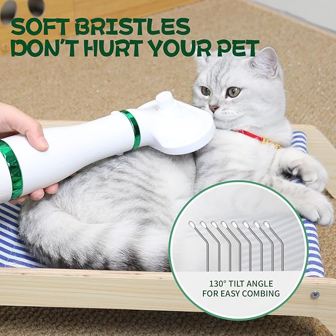 Pet Hair Dryer with Slicker Brush - 3 Heat Settings, One-Button Hair Removal, Portable Dog Blower - Professional Home Grooming Furry Drying for Small Large Cat Dog