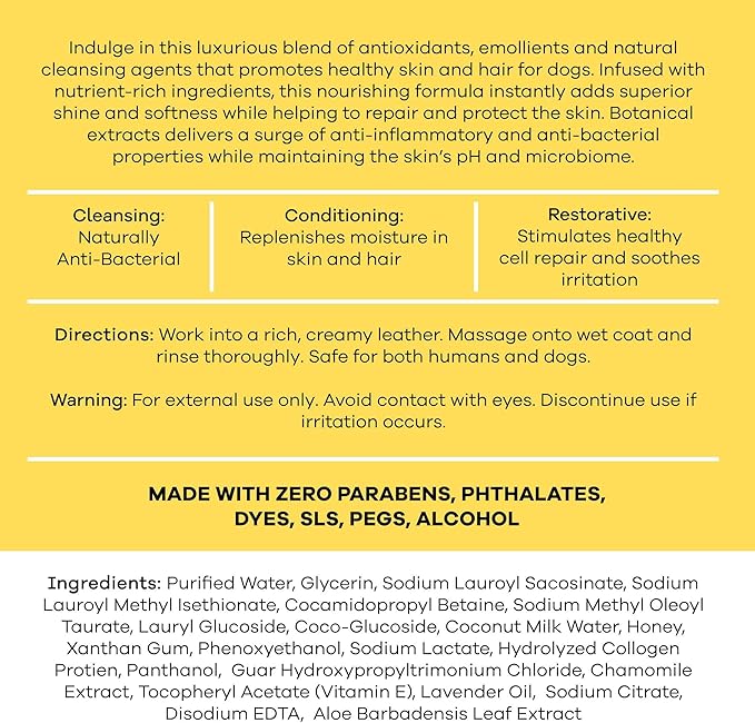 Dog Shampoo and Body Wash - 13.5 Fl Oz of Super Soft Pet Shampoo for Dogs - Made with Honey and Milk for a Healthy Skin and Coat - Made in The USA