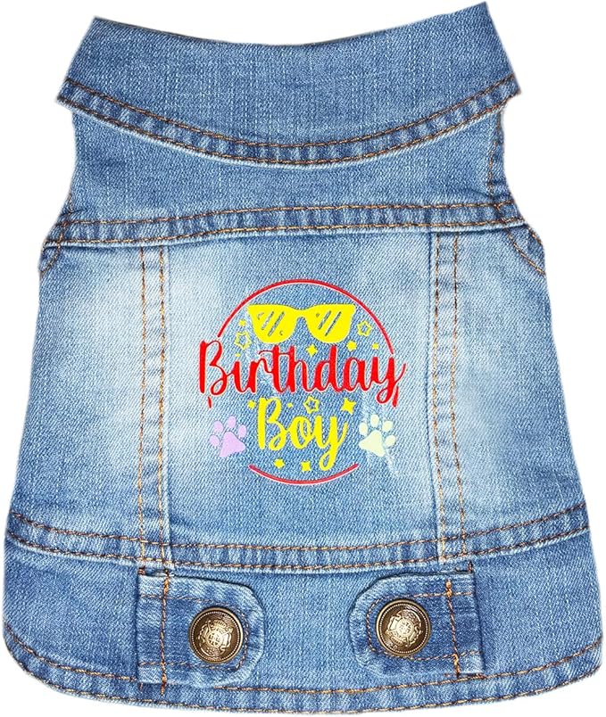 Birthday Gift Boy Dog Jeans Jacket Denim Pet Coat for Puppy Small Dogs Classic Overalls Male Cat Costumes Washed Vest Clothes Outfit T-Shirts (Large)