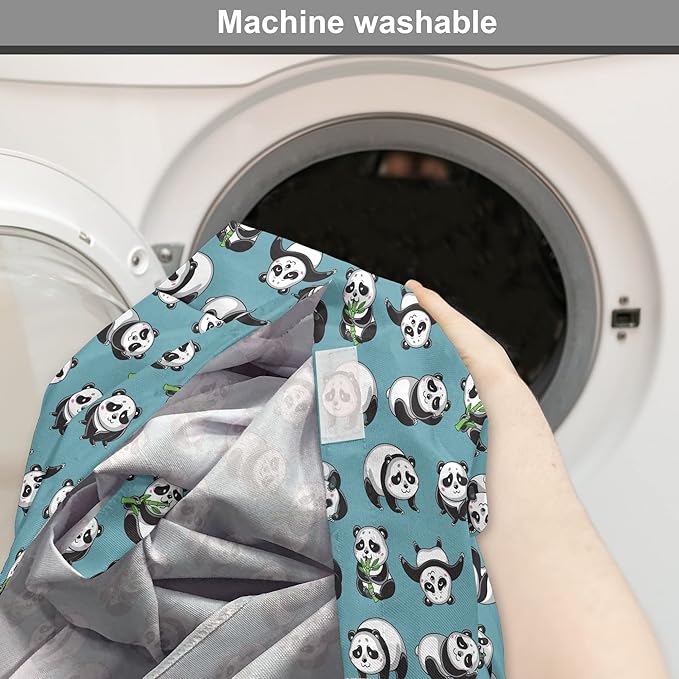 Lunarable Panda Dog Crate Cover, Cartoon Style Pandas Eating Branches Bear Poses in Sleeping and Rolling, Easy to Use Pet Kennel Cover for Medium Large Dogs, 48 Inch, Petrol Blue and Black