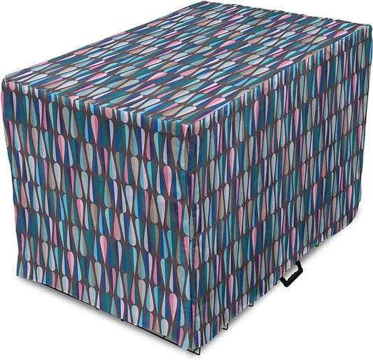 Ambesonne Mid Century Dog Crate Cover, Modern Style Retro Pattern Droplet Shapes Mosaic in Tones, Easy to Use Pet Kennel Cover for Cats & Medium Dogs, 24 Inch, Taupe Blue