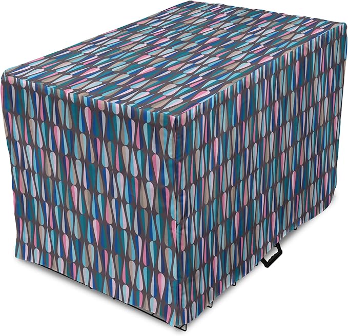 Ambesonne Mid Century Dog Crate Cover, Modern Style Retro Pattern Droplet Shapes Mosaic in Tones, Easy to Use Pet Kennel Cover for Small Dogs Puppies Kittens, 18 Inch, Taupe Blue