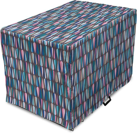 Ambesonne Mid Century Dog Crate Cover, Modern Style Retro Pattern Droplet Shapes Mosaic in Tones, Easy to Use Pet Kennel Cover for Small Dogs Puppies Kittens, 22 Inch, Taupe Blue