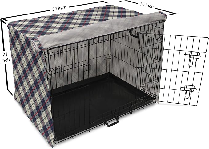 Lunarable Plaid Dog Crate Cover, Celtic Fashion Diagonal Retro Style Classical Irish Culture Inspiration, Easy to Use Pet Kennel Cover for Cats & Medium Dogs, 30 Inch, Night Blue Red Beige