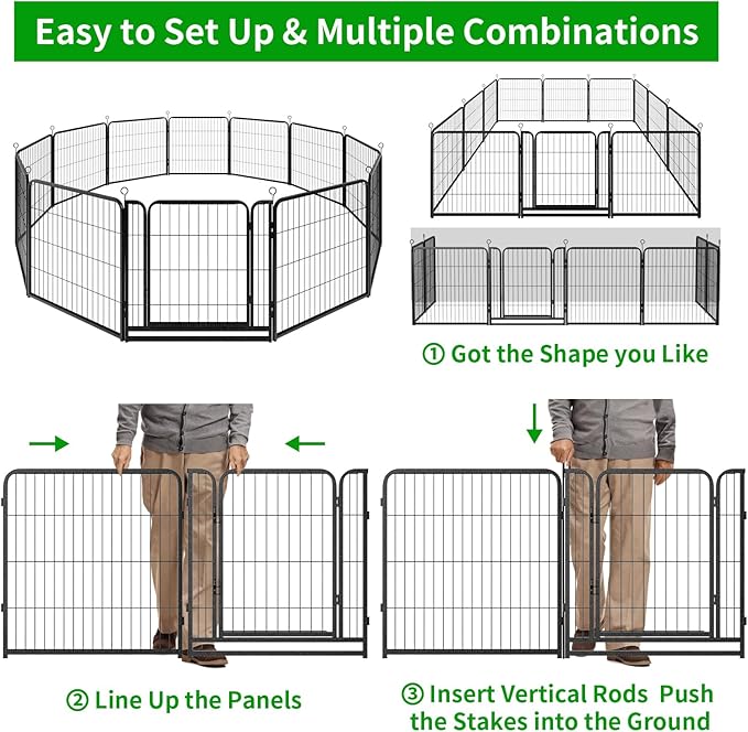 Dog Playpen Outdoor Extra Wide 12 Panels Heavy Duty Dog Fence 32" Height Anti-Rust with Doors Portable for RV Camping Yard, Total 32FT, 79 Sq.ft, Snowy Black