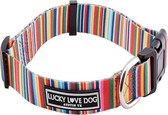 Lucky Love Dog Collars, Rainbow Stripes Pattern Dog Collar for Small Dogs, Comfortable & Soft Cute Girl or Boy Dog Collar, Hippie, Small…
