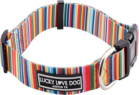 Lucky Love Dog Collars, Rainbow Stripes Pattern Dog Collar for Small Dogs, Comfortable & Soft Cute Girl or Boy Dog Collar, Hippie, Small…