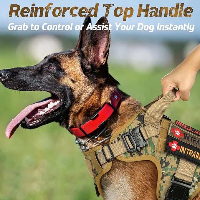 rabbitgoo Tactical Dog Harness for Large Dogs, Heavy Duty Dog Harness with Handle, No-Pull Service Dog Large Breed, Adjustable Military Dog Vest Harness for Training Hunting Walking, Brown Camo, S