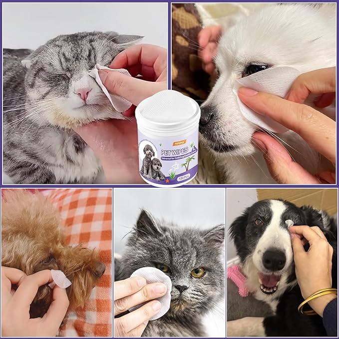 Dog Eye Wipes, 130 Count Universal Cat and Dog Tear Stain Remover Wipes, Hypoallergenic Natural Grooming Wipes for Pets Eyes Ears Nose