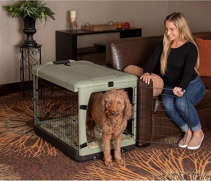 Pet Gear “The Other Door” 4 Door Steel Crate for Dogs/Cats with Garage-Style Door, Includes Plush Bed + Travel Bag, No Tools Required, 3 Models, 3 Colors