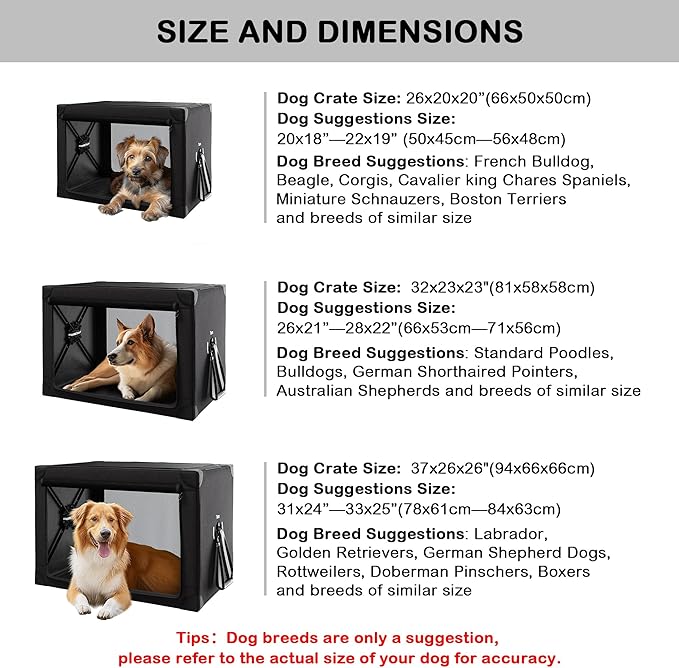 Collapsible Dog Crate - 32 Inch Portable Foldable Travel Crates for Medium Dogs with Detachable Storage Bag, Removable Pad, and Mesh Windows for Outdoor & Indoor (Black)