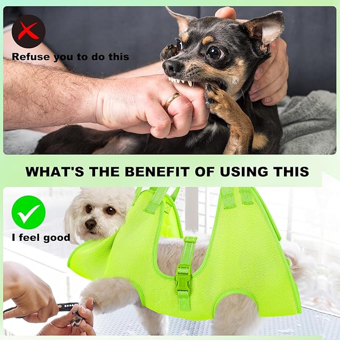 Dog Grooming Hammock for Dogs & Cats - Cat Hanger Sling Restraint Bag with Pet Nail Clipper Trimmer, Pet Grooming Harness for Nail Trimming/Clipping (Medium, Green)