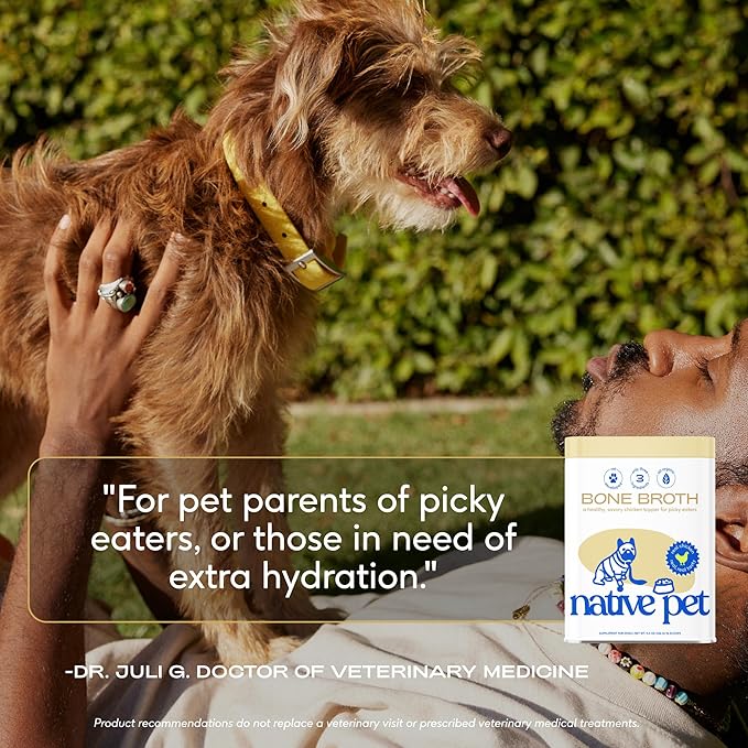 Native Pet Bone Broth for Dogs and Cats –Dog Bone Broth Powder, a Dog Food Topper for Picky Eaters –Cat Broth & Dog Broth - Dog Gravy Topper for Dry Food –Chicken Broth for Dogs & Cats –11.5 oz