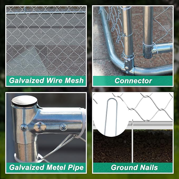 Outdoor Dog Kennel Dog Crate with Lockable Swing Gate,Water & UV Resistant Dog Enclosure Outdoor W/Pitched Roof,Heavy Duty Dog Pens Dog House Outside for Large Dogs,Gray(178"x178")