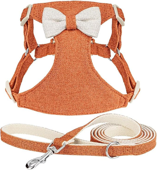 Beirui Small Dog Harness and Leash Set, Soft Lightweight Puppy Harness, Adjustable Bow Tie Puppy Harness for Medium Dogs (Orange, M)