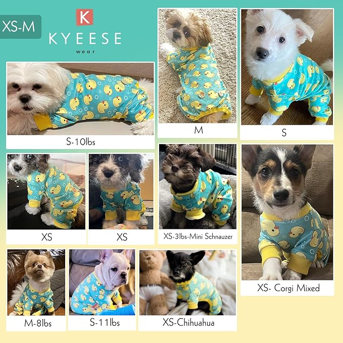 KYEESE Dog Pajamas Velvet Dog Pajamas Small Sized Dogs Dogs Pjs with Yellow Ducks Pattern Soft Doggie Jammies Stretchy Doggie Clothes Puppy Onesie Comfy Pet Coat Pet Costume, X-Small