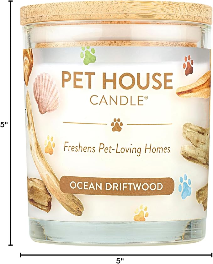Pet House 9 oz Ocean Driftwood Scented Pet Odor Candle, Clean Burning, Long Lasting, Plant Based Spring, Summer Scented Soy Candle, 60 Hour Burn Time
