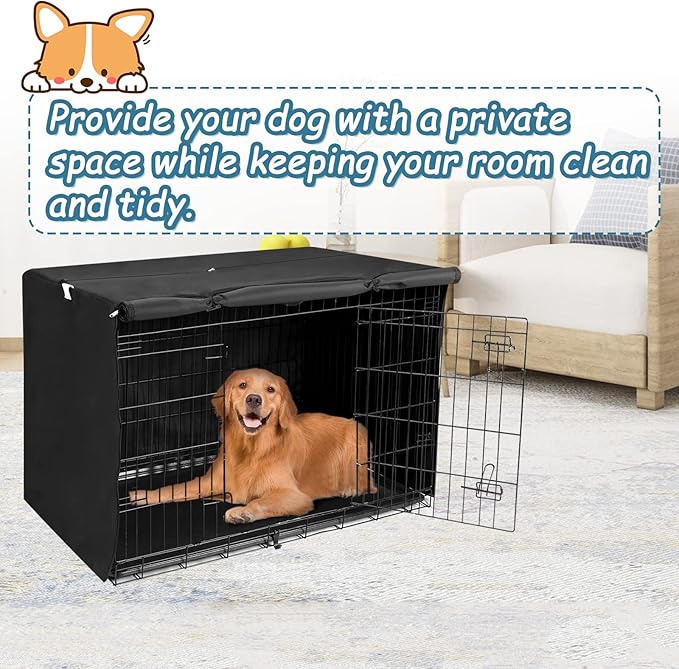Deblue 48” Dog Crates Cover - Durable Double Door Kennel Cover Fit for 48 inches Wire Dog Cage - (48 inches, Black)