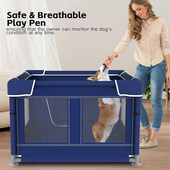 Dog Playpen, 42×42 Inch. Puppy PlayPen with Gate for Puppies,Oxford Cloth Tear Resistant Fabric. Pet PlayPen with Roof for Outdoors & Indoors. Anti-Tipping. Zipper Door. Ideal for Dogs and Cats