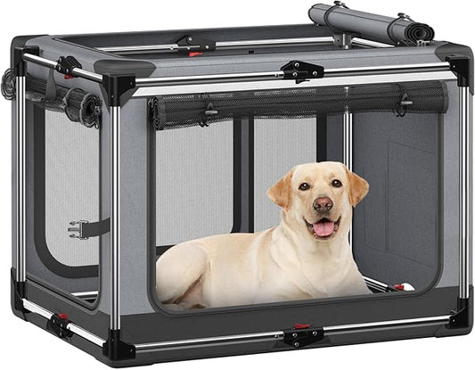Collapsible Dog Crate: 42 Inch Foldable Soft Sided Dog Crate for Extra Large Dogs, Portable Dog Travel Kennel with Soft Mat for Indoors & Outdoors, Grey
