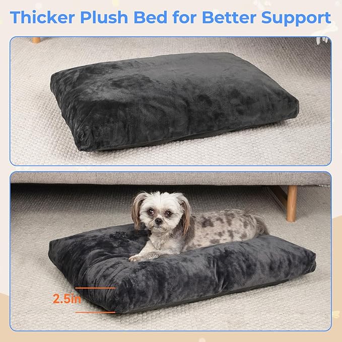 OhGeni Comfort Fluffy Dog Bed with Removable Washable Cover & Waterproof Lining, Chew Proof & Non-Slip Soft Crate Bed for Large, Medium, Small Size Dogs, 29in(Gray)