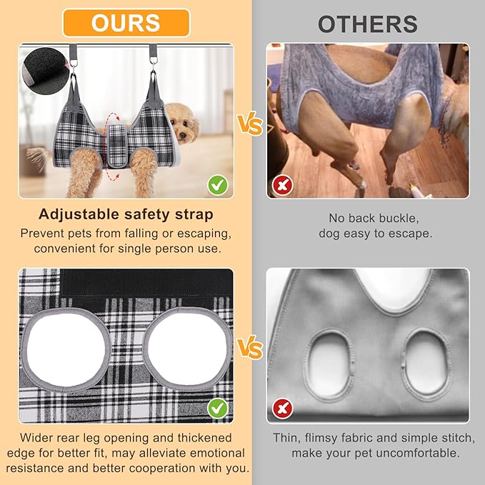 BEAUTYZOO Dog Grooming Hammock, Small Dog Sling for Nail Trimming, Dog Hanging Harness for Claw Care with Thick Fabric Neck Support Wide Strap Restraint Cat Grooming Hammock, Black XS