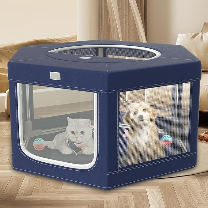 Dog Playpen 45x45 Inch, Hexagonal Type Puppy PlayPen with Gate for Puppies, Cat, Pet PlayPen with Roof for Outdoors & Indoors, Thickened Fabric, Safe & Sturdy Dog Fence