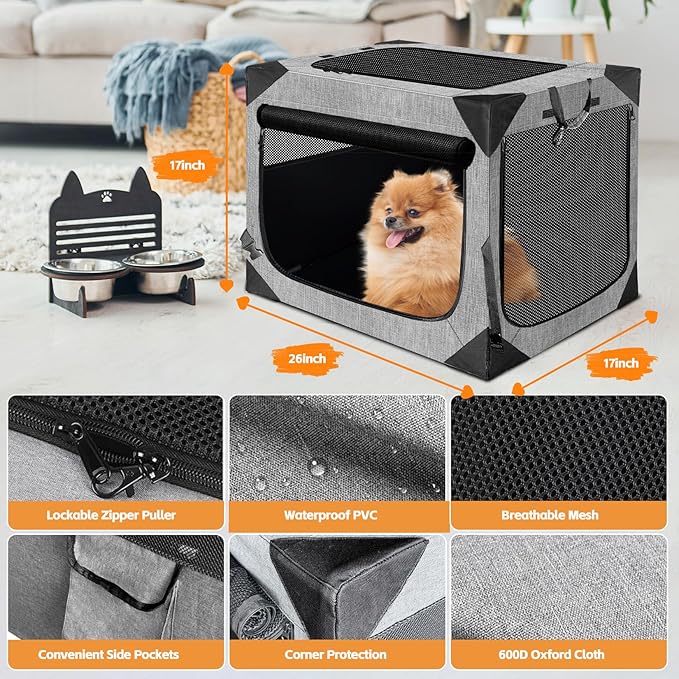 Dog Crate 30x21x21 Inch for Large or Medium Dogs, Portable and Foldable Design Perfect for Travel or Home Use, Dog Kennel with 3-Door