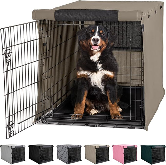 GORILLA GRIP Dog Crate Covers Compatible with Amazon Basics Dog Crates, All Sides Open, Privacy Cover Fits 48" Wire Kennel, Breathable Mesh Windows, Light Reducing Puppy Training Cage Topper, Taupe