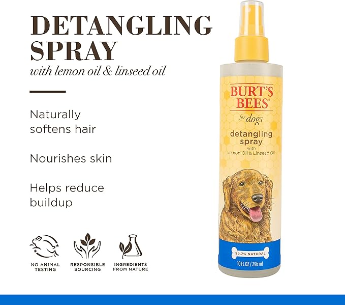Burt's Bees for Pets Detangling Spray for Dogs with Lemon Oil and Linseed Oil, 6pk, 99.7% Natural Origin Formulas, Waterless Dog Shampoo - Gentle Dry Shampoo for Dogs, Best Dog Shampoo, 6pk, 10 oz