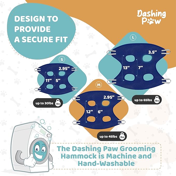 Dog Grooming Hammock – Sturdy & Safe Dog Hammock for Grooming with Durable Carabiner Clips & Straps – Soft, Comforting Dog Grooming Harness – Pet Grooming Hammock + Nail Trimmer for Large Dogs