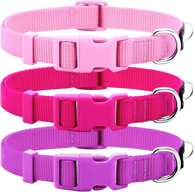 azuza 3 Pack Dog Collars Comfortable and Adjustable Nylon Dog Collars for Large Dogs, L (18-26inch)， Pink, Hot Pink and Purple