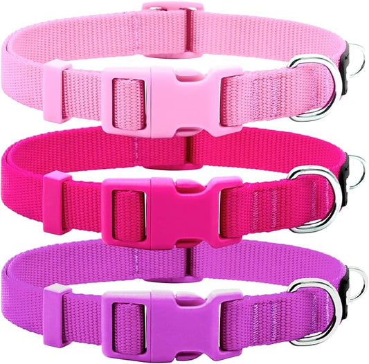 azuza 3 Pack Dog Collars Comfortable and Adjustable Nylon Dog Collars for for Small Dogs, S (11-16inch)，Pink, Hot Pink and Purple