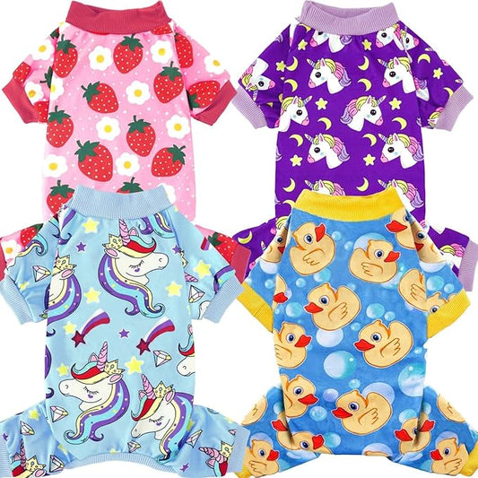XPUDAC 4 Pieces Dog Pajamas for Small Dogs Pjs Clothes Puppy Onesies Outfits for Doggie Christmas Shirts Sleeper for Pet