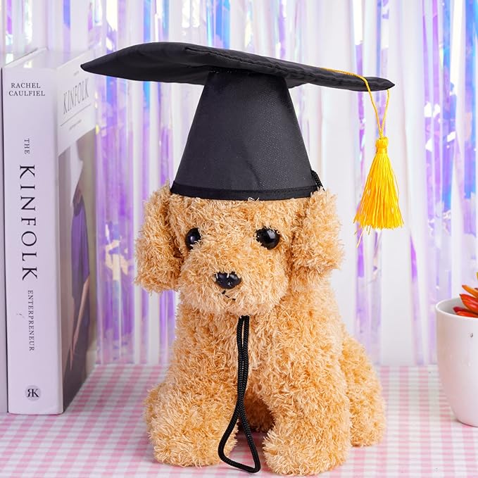 SUMERSHA 2Pcs Pet Graduation Caps Small Dogs Black Graduation Hats with Yellow Tassel Pet Graduation Costume for Puppy Dogs Cats Party Outfits Accessories